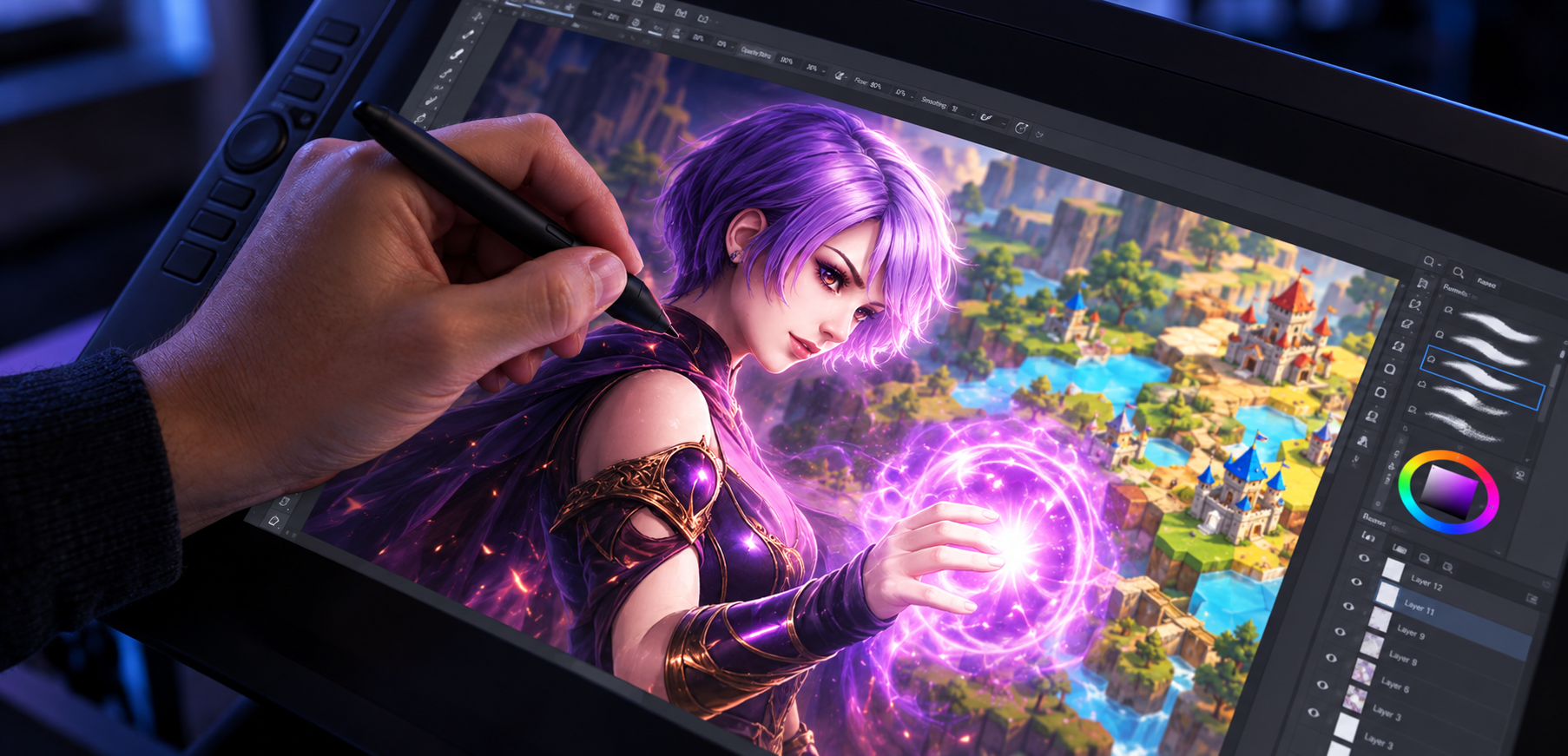 A game scene being modeled on a studio computer screen